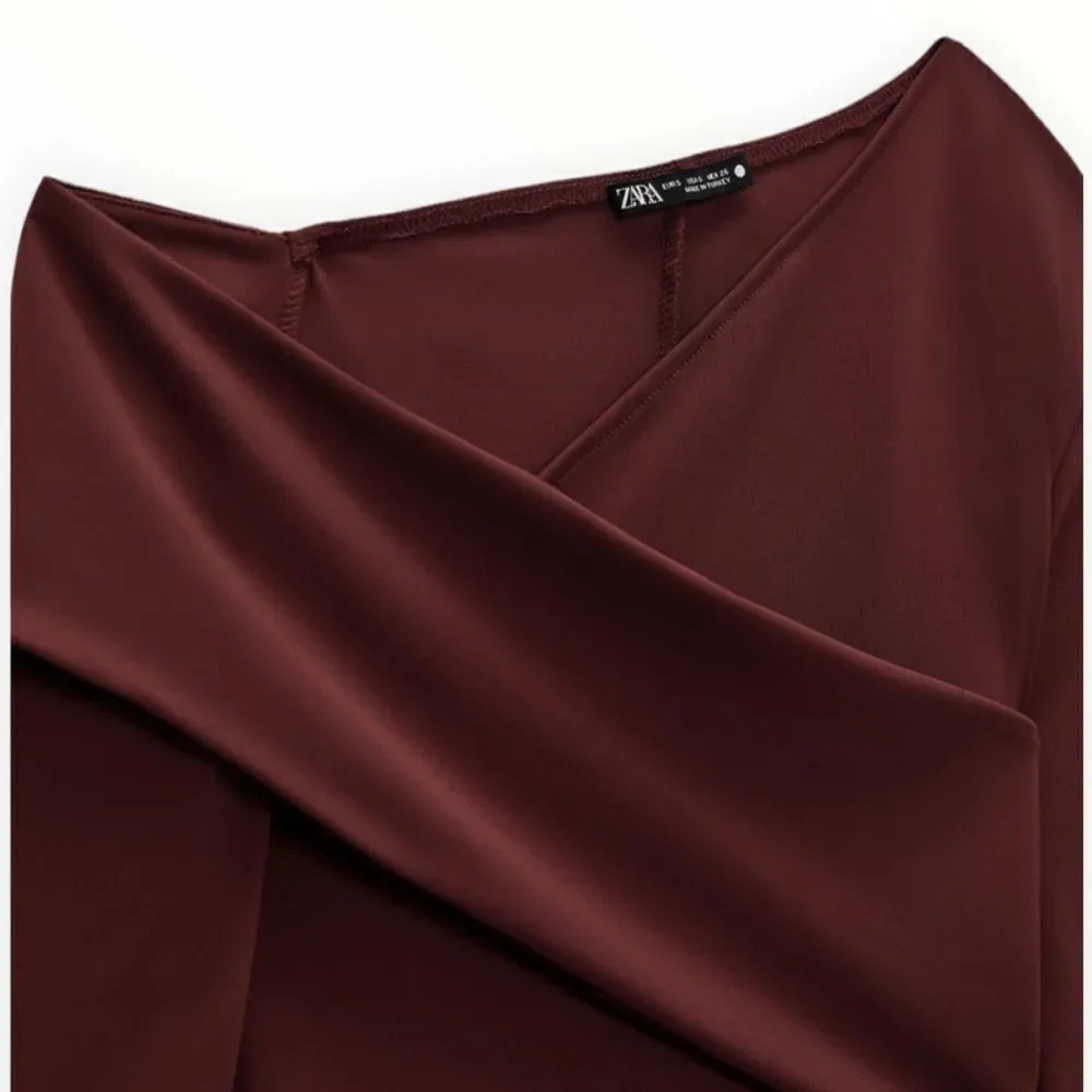 ZARA Maroon Asymmetrical Midi Dress Size M Cutout Detail - Picture 4 of 9
